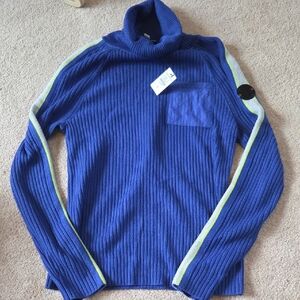 Talbots Blue Cowl Neck Sweater with Gray and Green Accents